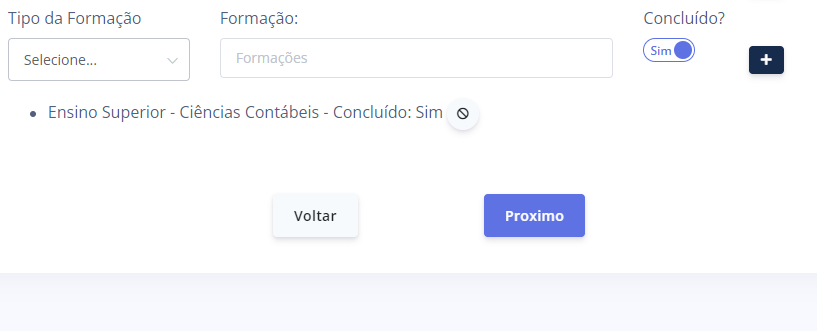 Configuração de requisito de formação na vaga