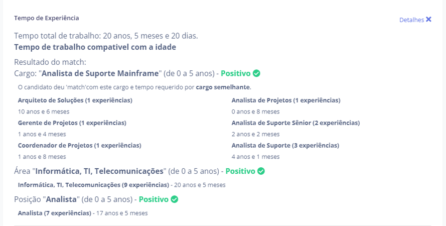 A validação de match por tempo de experiência